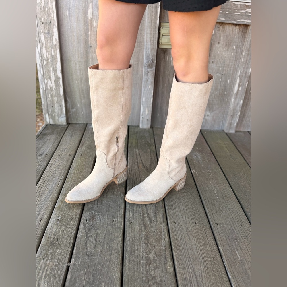 Mi.iM Juno Tall Beige Suede Boots - Picture 3 of 8